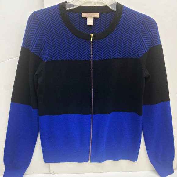 Banana Republic Womens Cardigan Sweater Blue Black Wool Blend Full Zip M - Picture 1 of 4